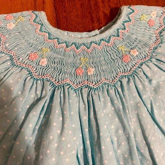 Bella Mia Kids Light Blue Polka Dot with Floral Smocking Set - Picture 2 of 3